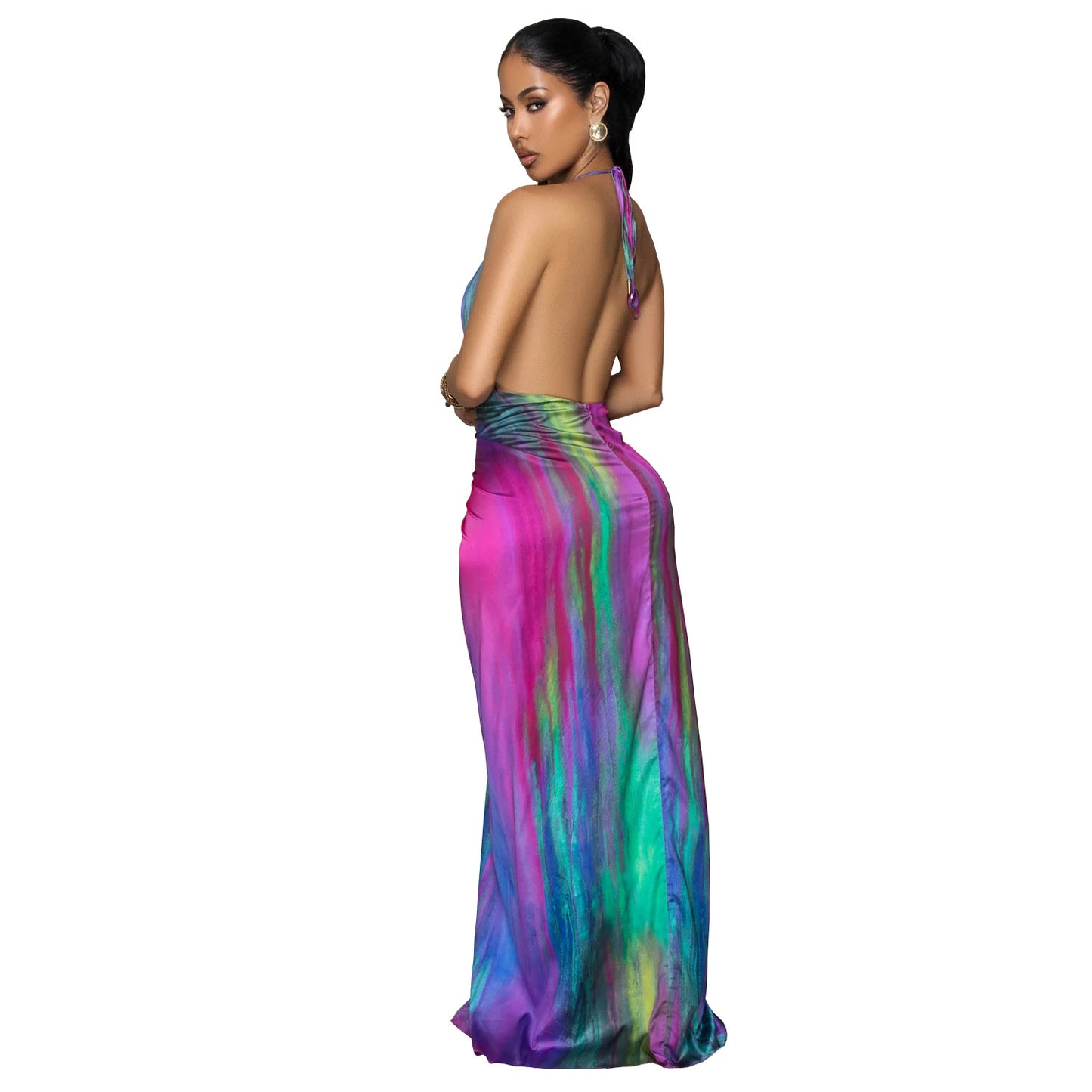Women elegant multi colour lace up party cocktail dress Multi colour (Size S - 2XL)