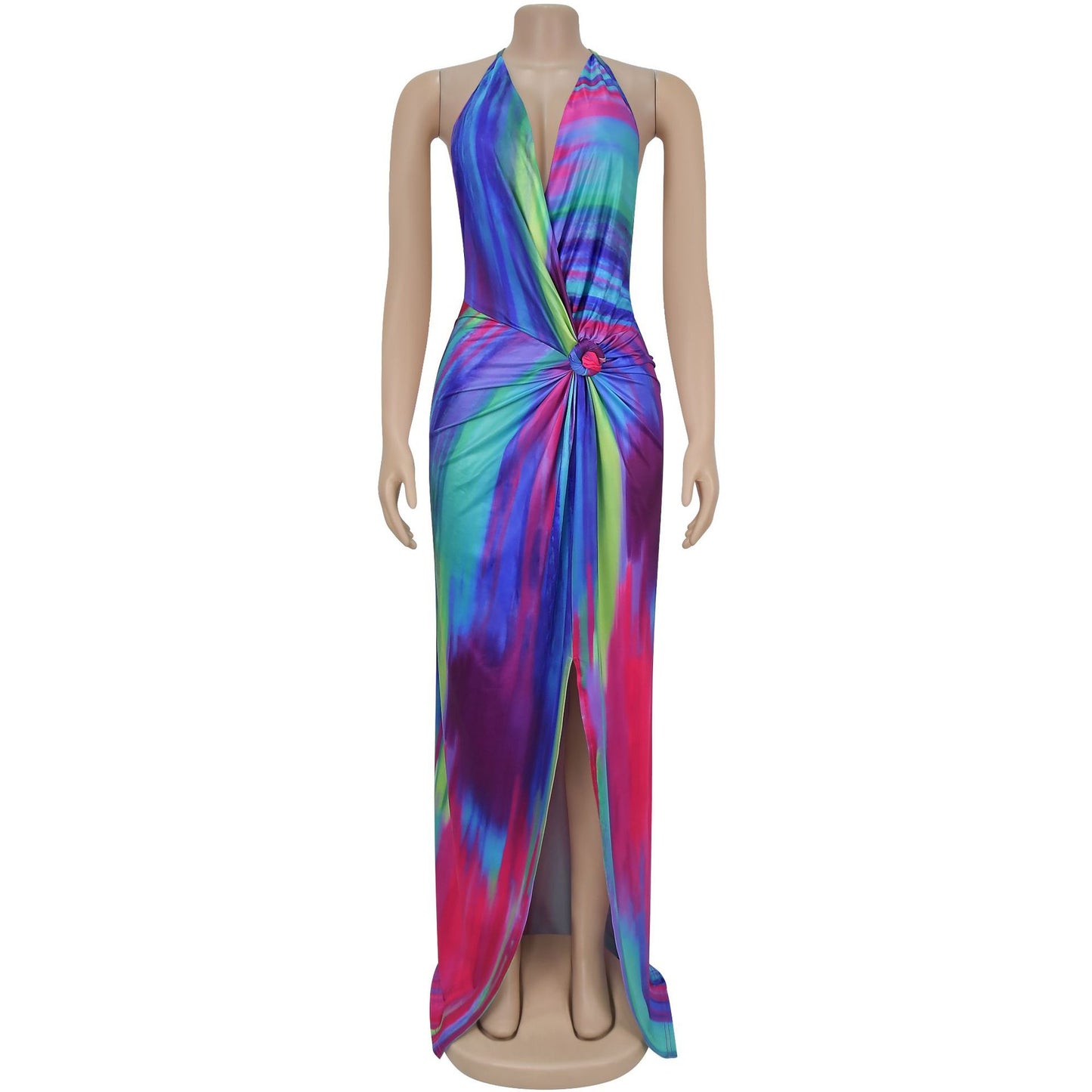 Women elegant multi colour lace up party cocktail dress Multi colour (Size S - 2XL)