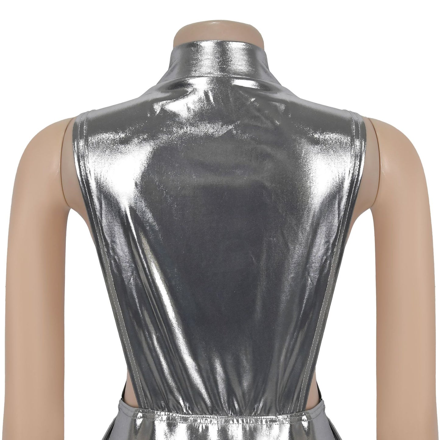 Women high neck cut out dress with slit Black / blue / gold / silver (Size S - 2XL)