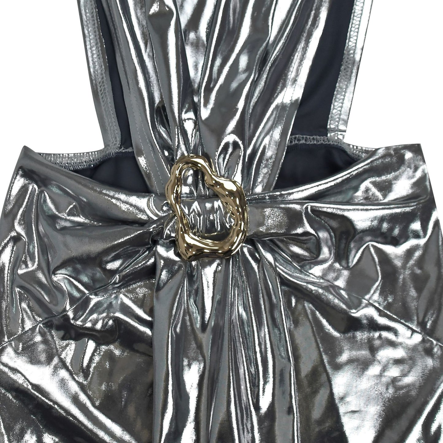 Women high neck cut out dress with slit Black / blue / gold / silver (Size S - 2XL)