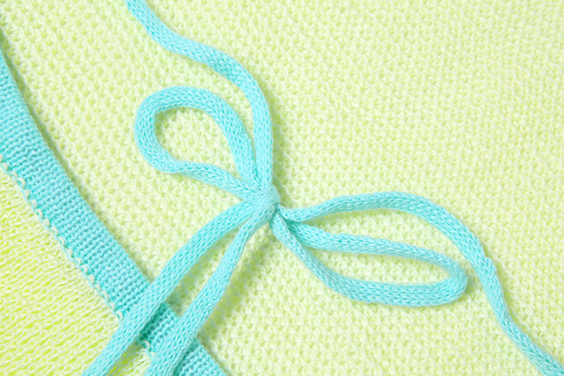 Women stylish fashion sexy two piece halter neck top and skirt beachwear set light turquoise (Size S - L)