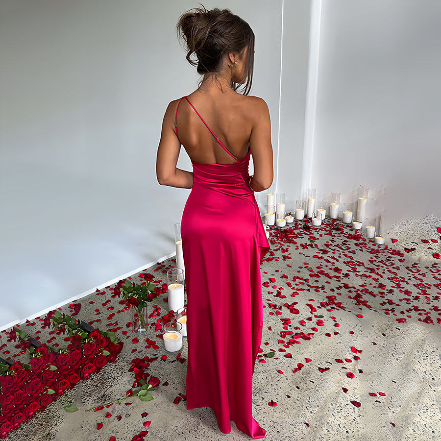 Women stylish fashion one shoulder party cocktail dress with slit 10 different colours (Size S - XL)