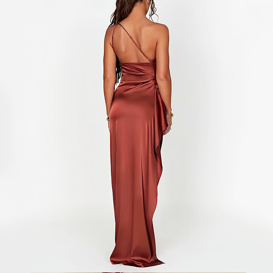 Women stylish fashion one shoulder party cocktail dress with slit 10 different colours (Size S - XL)