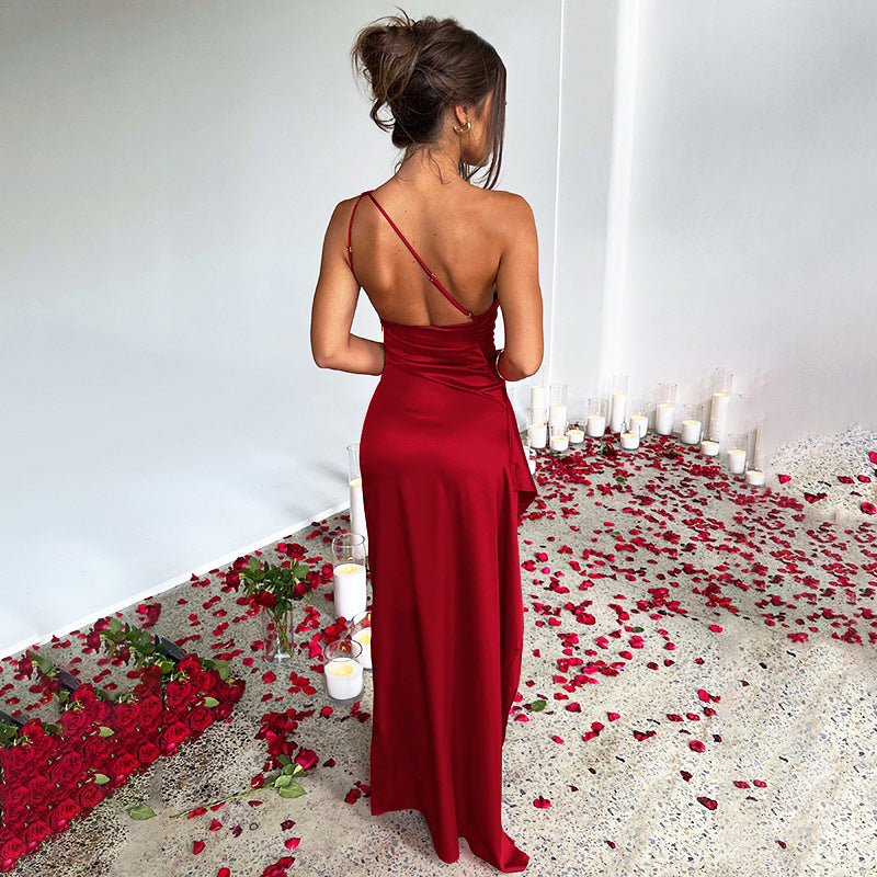 Women stylish fashion one shoulder party cocktail dress with slit 10 different colours (Size S - XL)