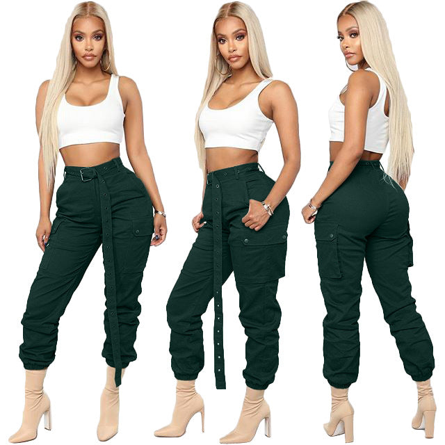 Ladies stylish fashion sexy belted cargo pants 7 different colours (Size S - XL)