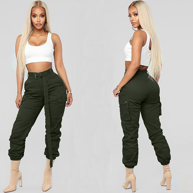 Ladies stylish fashion sexy belted cargo pants 7 different colours (Size S - XL)