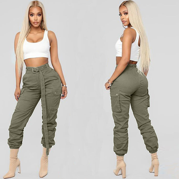 Ladies stylish fashion sexy belted cargo pants 7 different colours (Size S - XL)
