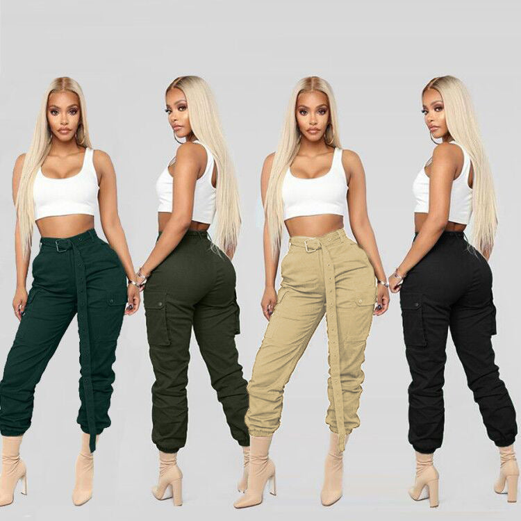 Ladies stylish fashion sexy belted cargo pants 7 different colours (Size S - XL)