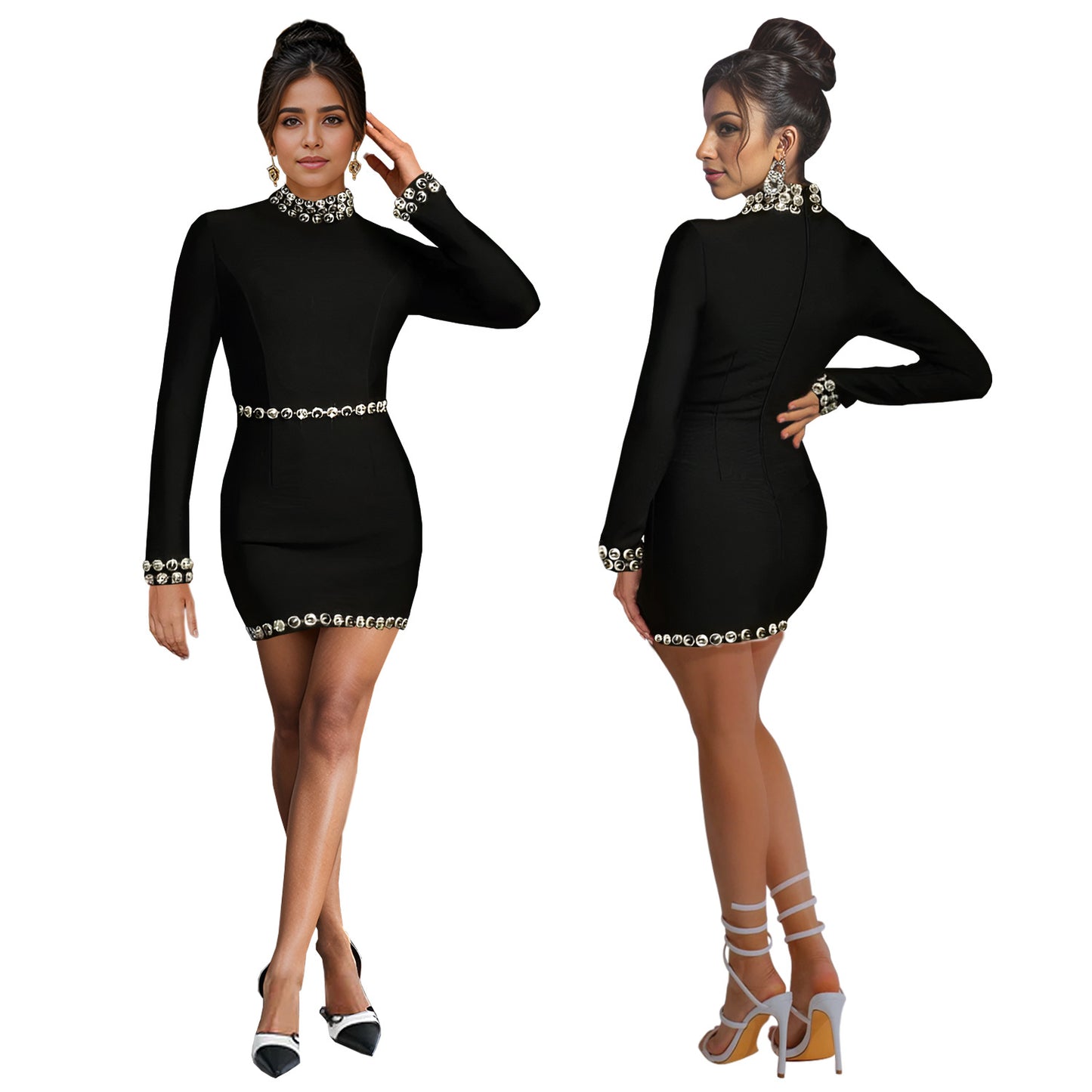 Ladies stylish fashion elegant long sleeve mini dress Black (Size S - 2XL)