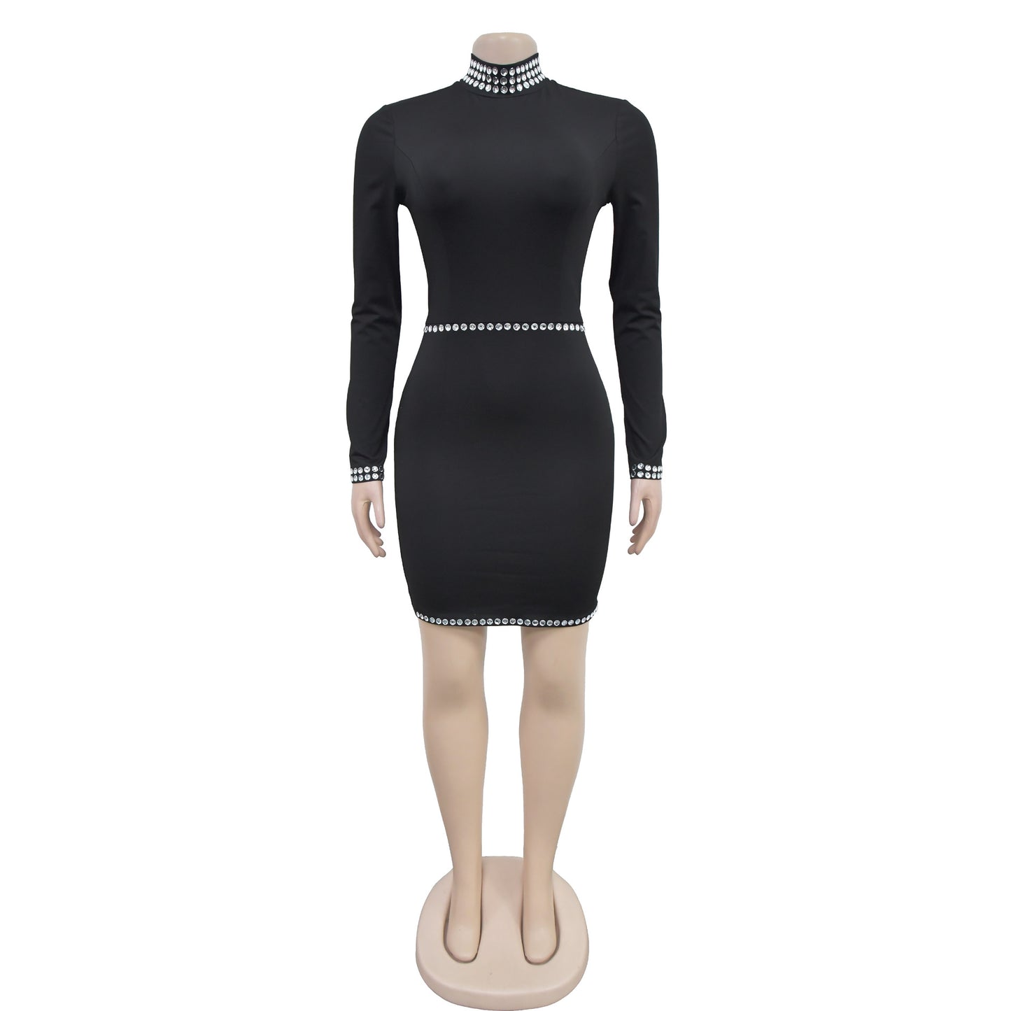 Ladies stylish fashion elegant long sleeve mini dress Black (Size S - 2XL)