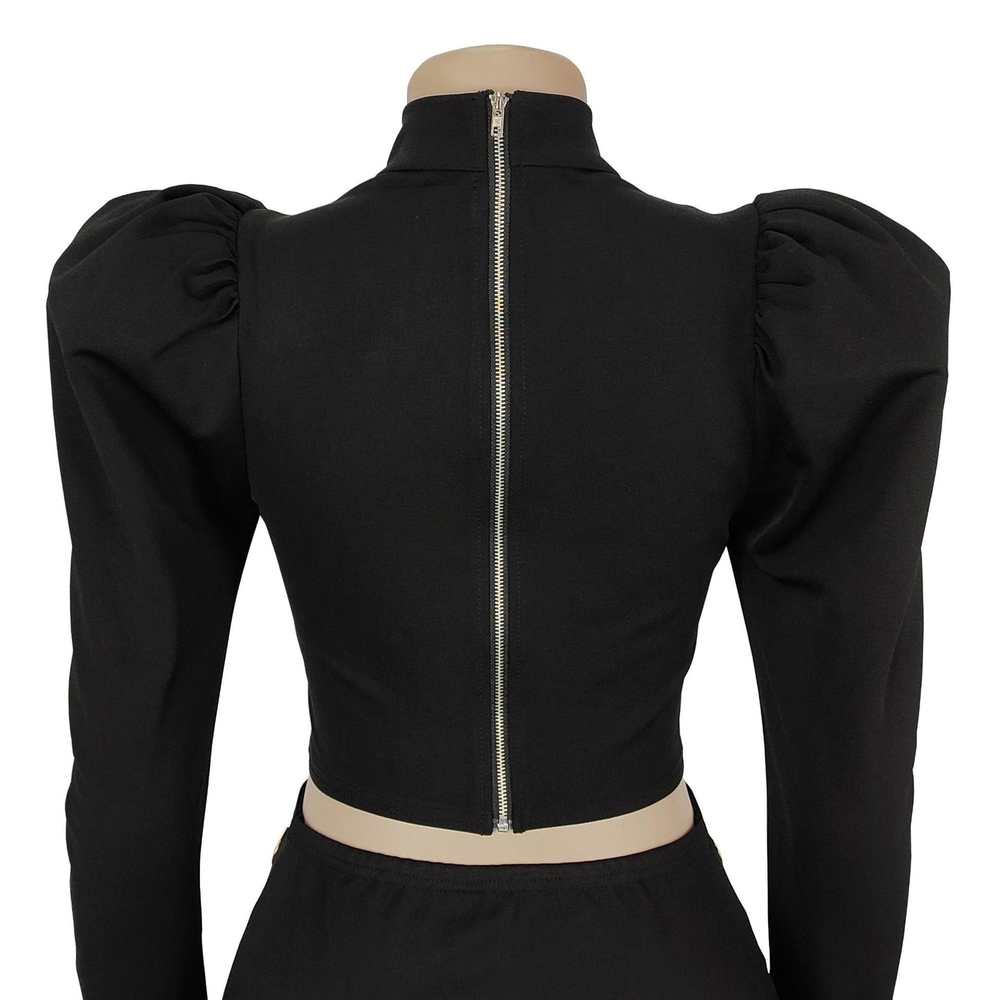 Women stylish fashion sexy two piece long sleeve top and mini skirt set Black / wine red