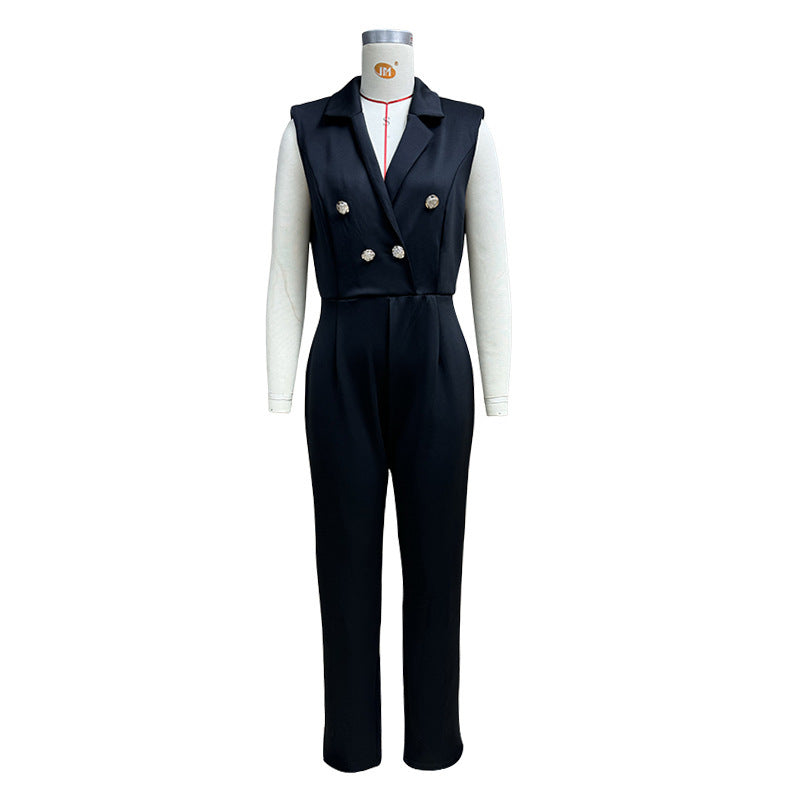 Women stylish fashion sleeveless jumpsuit Red / Black (Size S - 3XL)