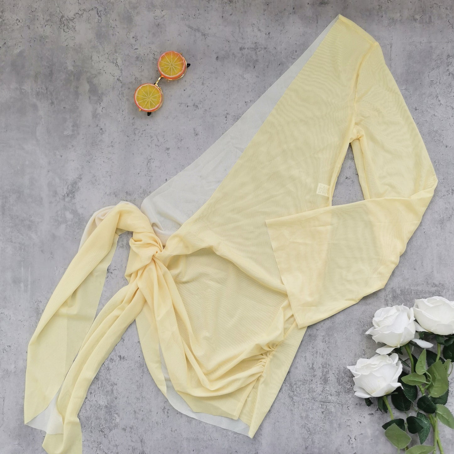 Women stylish fashion sexy two piece bikini swimwear and swimsuit cover up Light yellow (Size S - L)