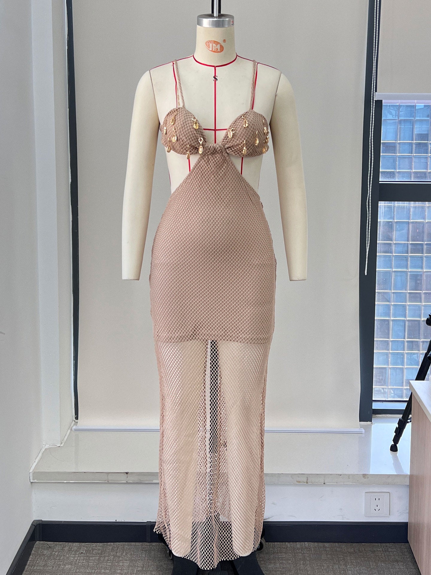 Women stylish fashion cute cut out beachdress Light khaki (Size M - XL)