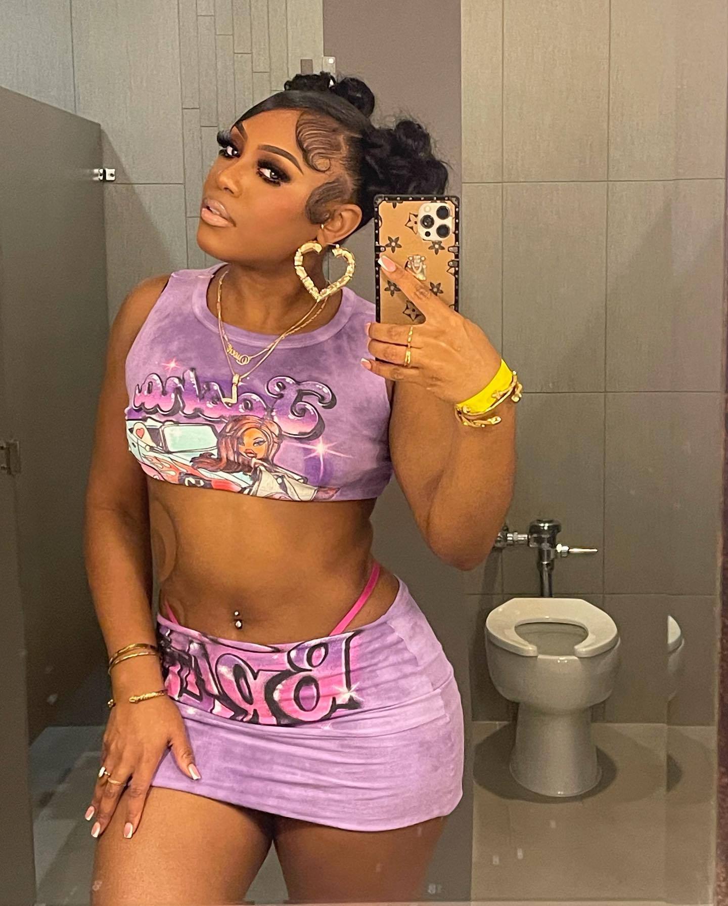 Women two piece top and mini skirt set pink (Size XS - 2XL)