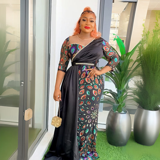 LADIES PLUS SIZE DRESS             BLACK / GREEN / RED / DARK BLUE             (SIZE  L - 3XL)