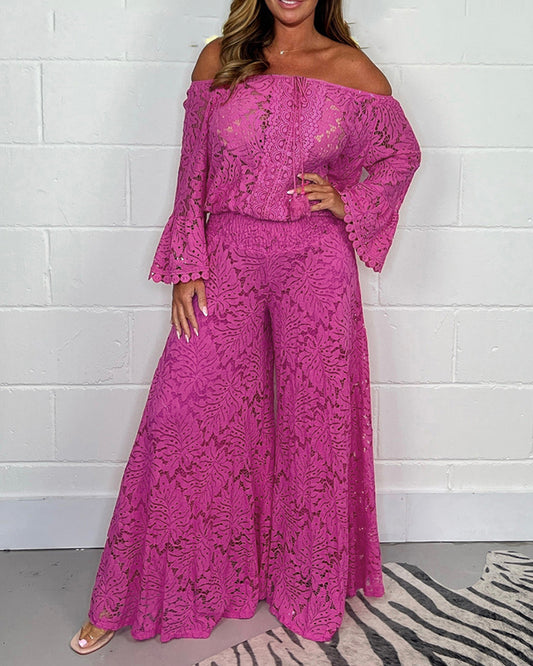 LADIES TWO PIECE WIDE LEG PANTS SET                                    DARK PINK                                             (SIZE  S - XL)