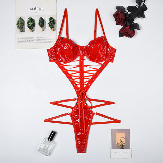 LACE UP TEDDY LINGERIE RED (SIZE S, M, L, XL)