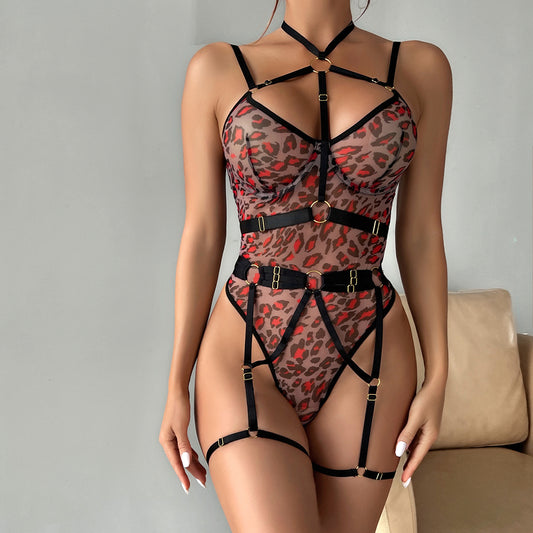 LADIES UNDERWIRED BODYSUIT TEDDY LINGERIE   LEOPARD/BLACK   (SIZE  S-XL)