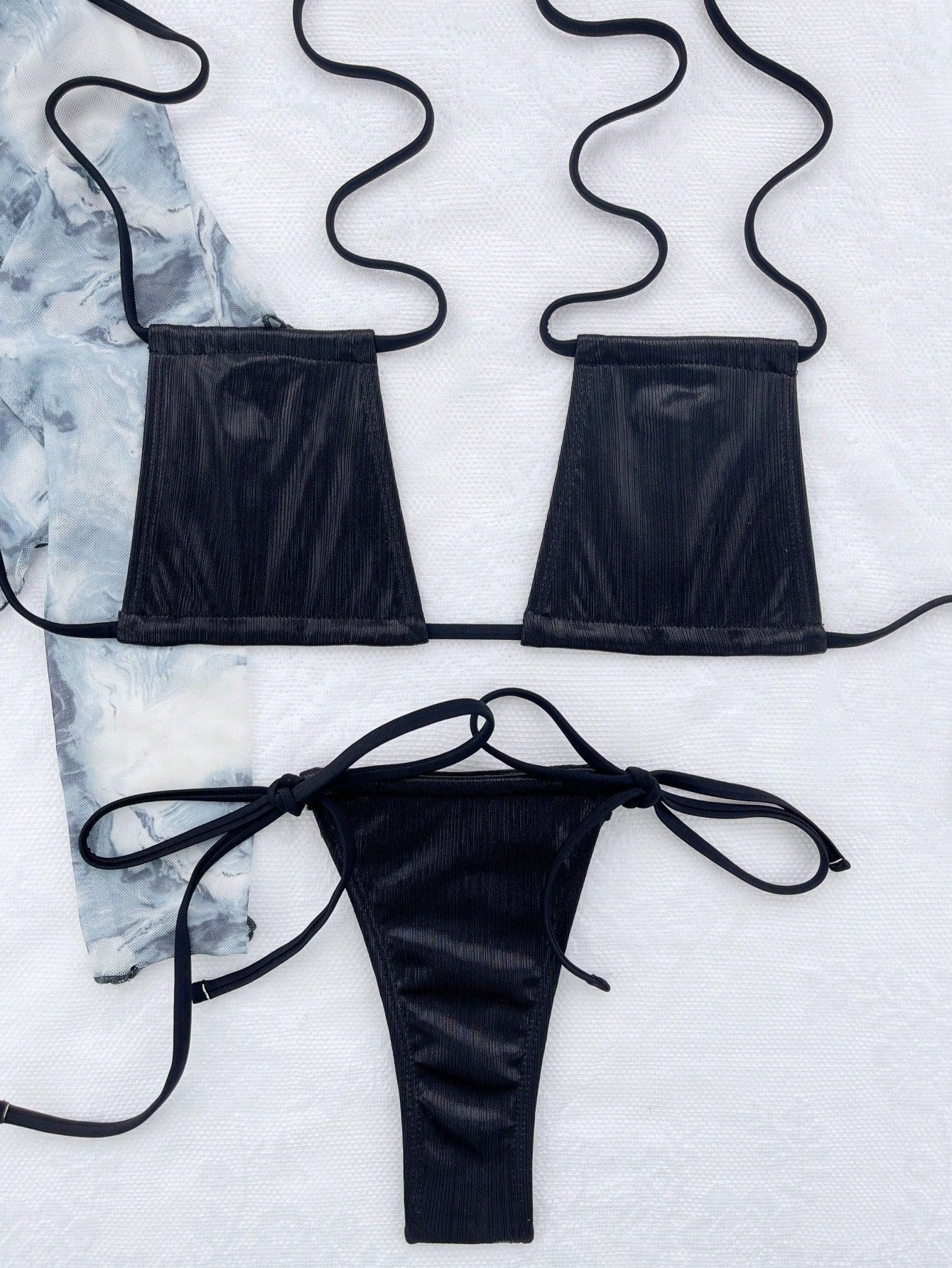 LADIES TWO PIECE BIKINI SWIMWEAR     SILVER / BLACK / PINK     (SIZE  S-L)