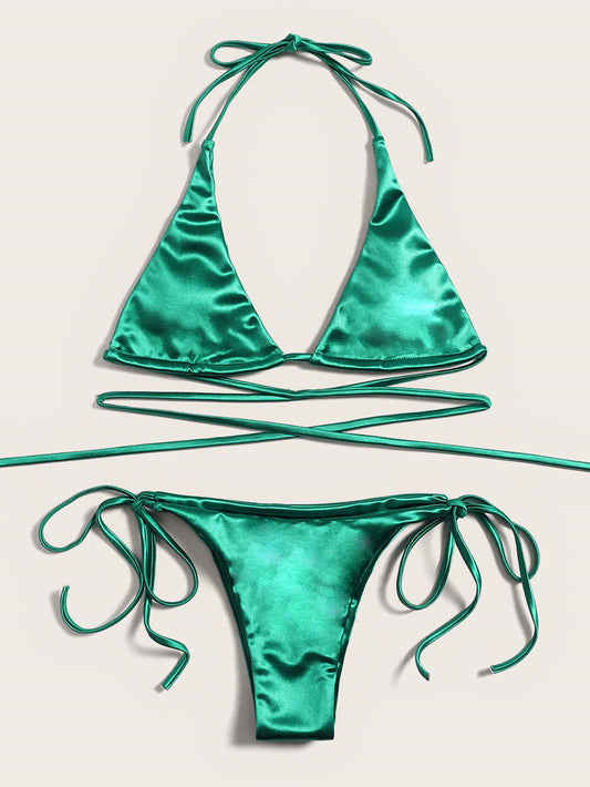 LADIES TWO PIECE BIKINI SWIMWEAR     GREEN     (SIZE  S-XL)