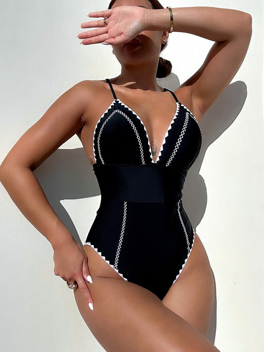 LADIES ONE PIECE SWIMSUIT SWIMWEAR     BLACK     (SIZE  S-L)
