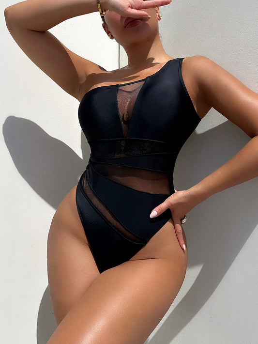 LADIES ONE PIECE SWIMSUIT SWIMWEAR     BLACK     (SIZE  S-L)