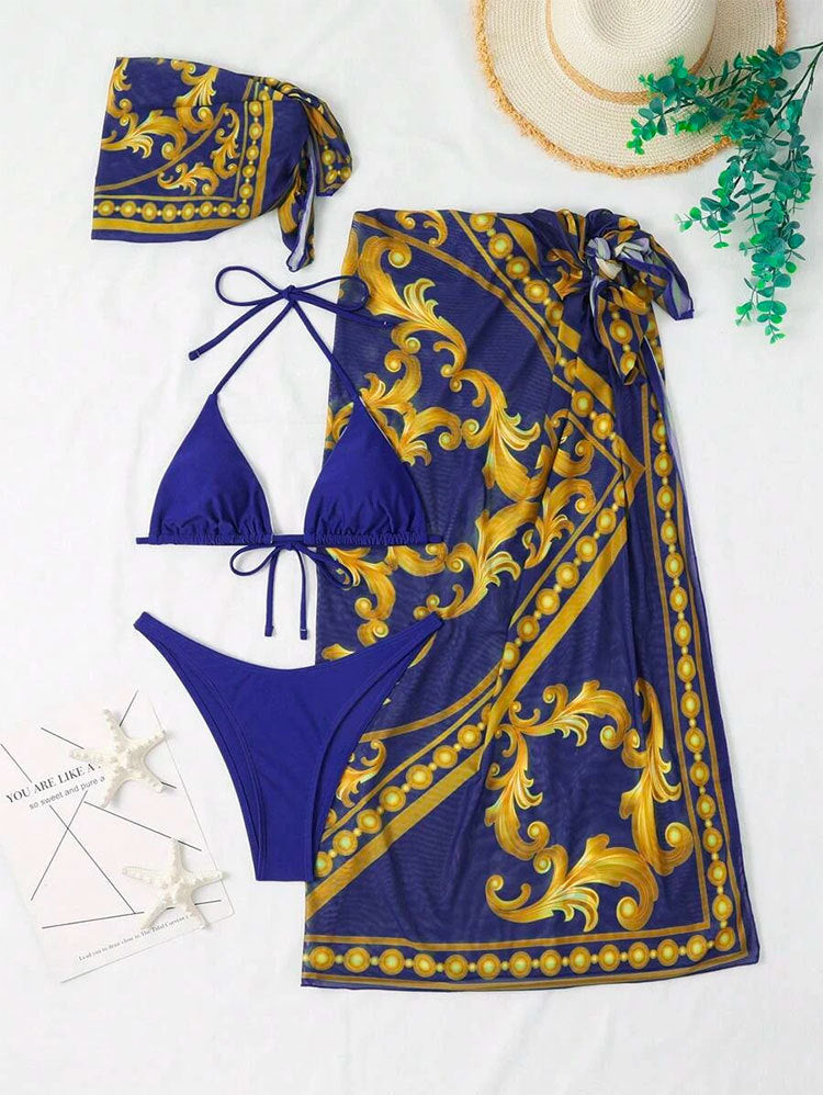 LADIES THREE PIECE SWIMSUIT SWIMWEAR SET     BLUE     (SIZE S-XL)