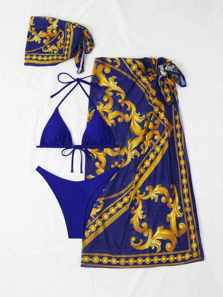 LADIES THREE PIECE SWIMSUIT SWIMWEAR SET     BLUE     (SIZE S-XL)