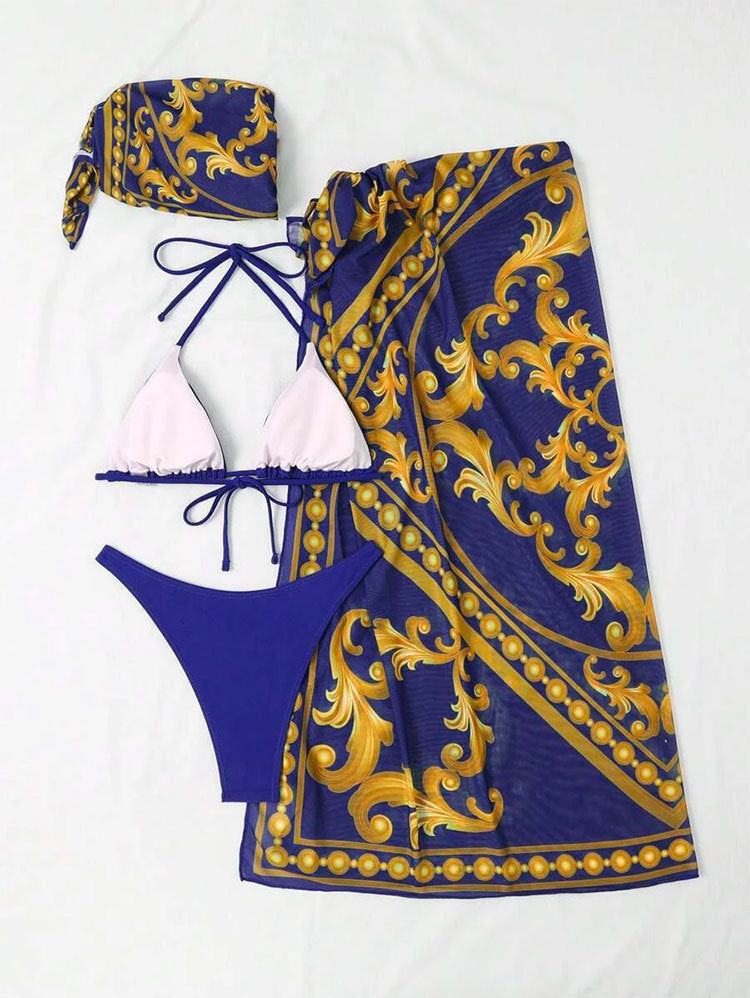 LADIES THREE PIECE SWIMSUIT SWIMWEAR SET     BLUE     (SIZE S-XL)
