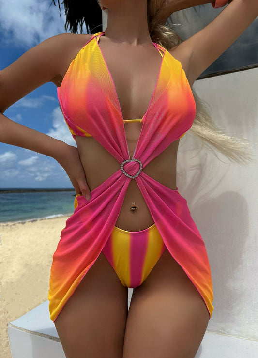 LADIES THREE PIECE SWIMSUIT SWIMWEAR SET     VARIOUS COLOURS     (SIZE  S-L)
