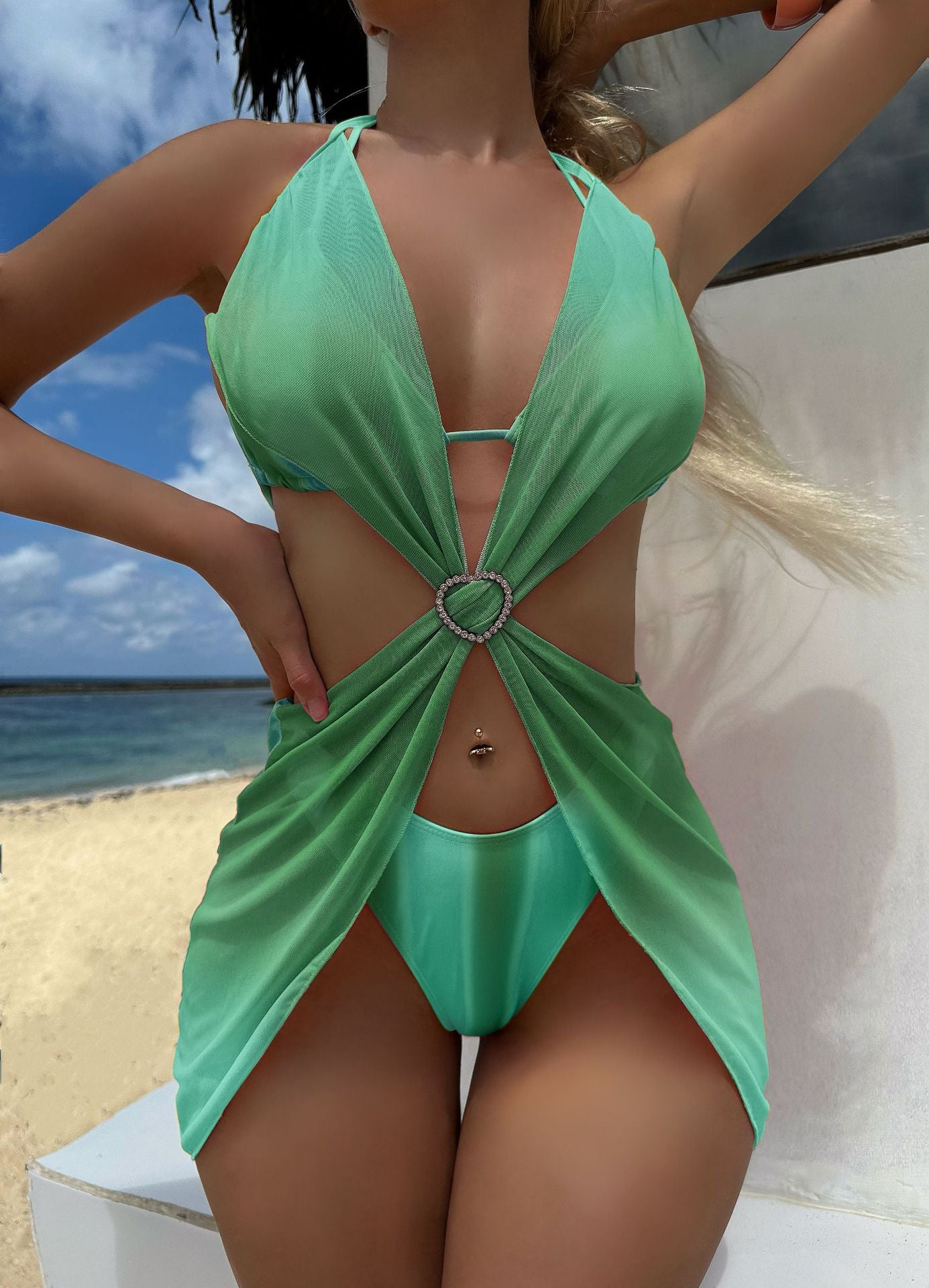 LADIES THREE PIECE SWIMSUIT SWIMWEAR SET     VARIOUS COLOURS     (SIZE  S-L)