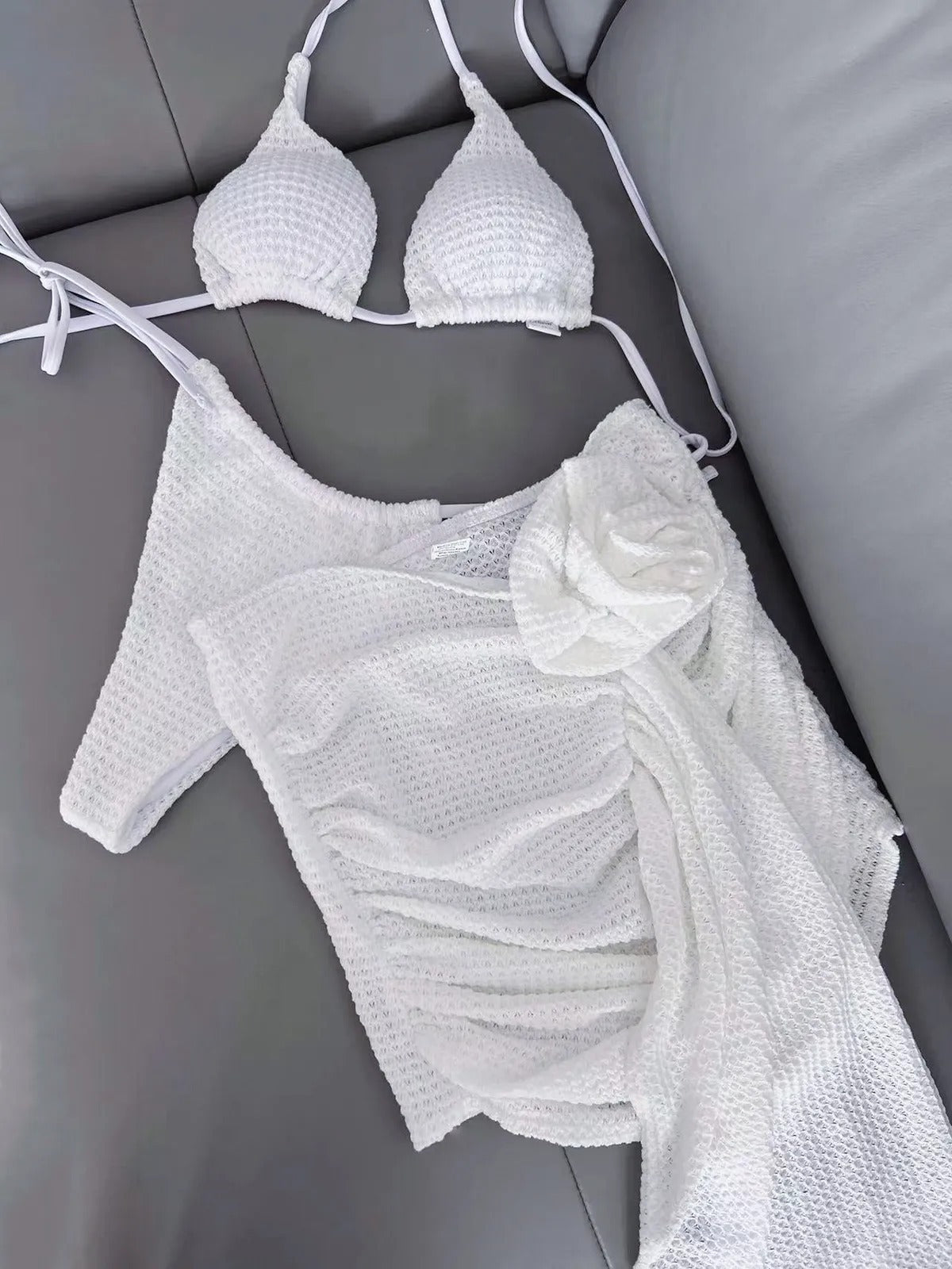 LADIES THREE PIECE SWIMSUIT & SKIRT SET     WHITE     (SIZE  S-L)