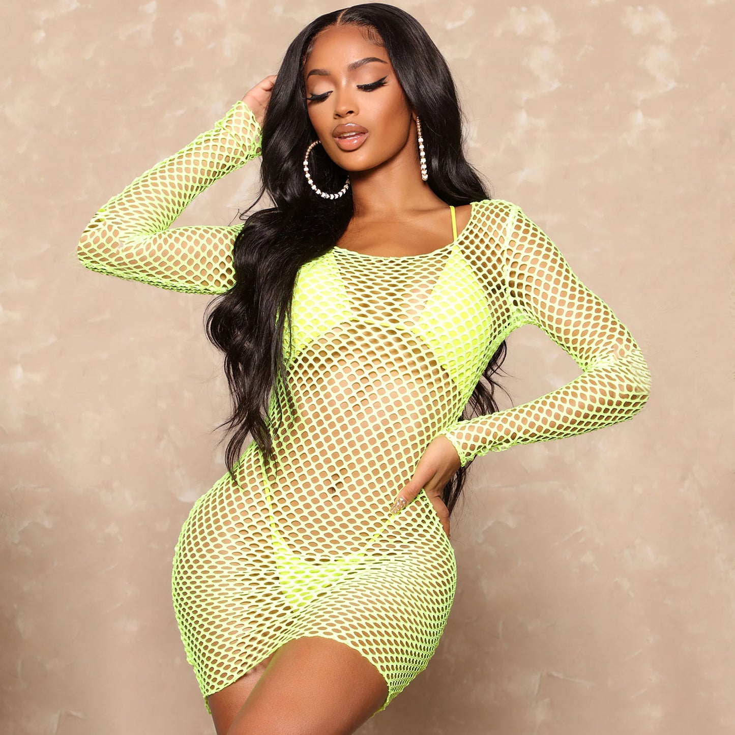 LADIES SWIMSUIT COVER UP DRESS     PINK / BLACK / YELLOW / APRICOT     (SIZE  S-2XL)