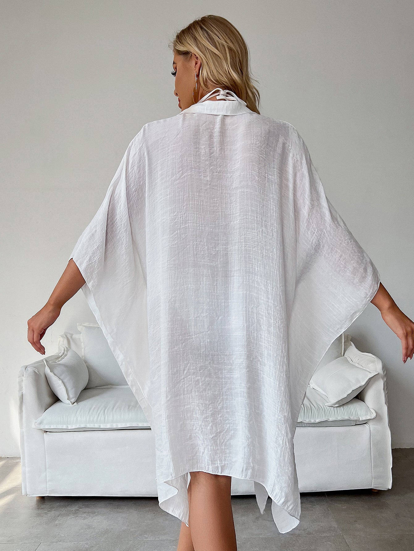 LADIES BEACHWEAR CARDIGAN COVER UP      WHITE / BLACK / KHAKI      (ONE SIZE)