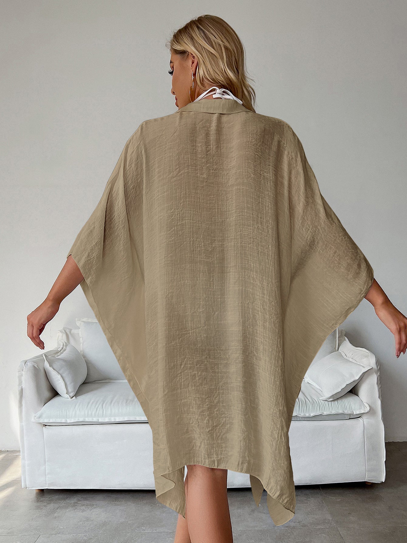 LADIES BEACHWEAR CARDIGAN COVER UP      WHITE / BLACK / KHAKI      (ONE SIZE)