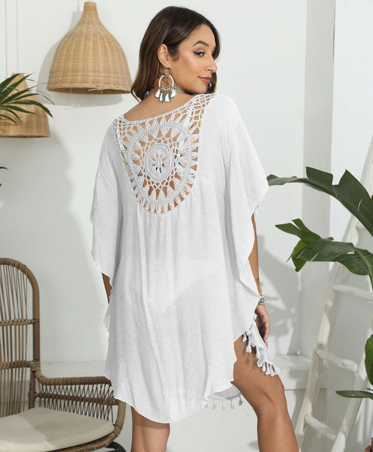 LADIES BEACHWEAR COVER UP DRESS      WHITE / BLACK / BLUE / PINK / BEIGE      (ONE SIZE)