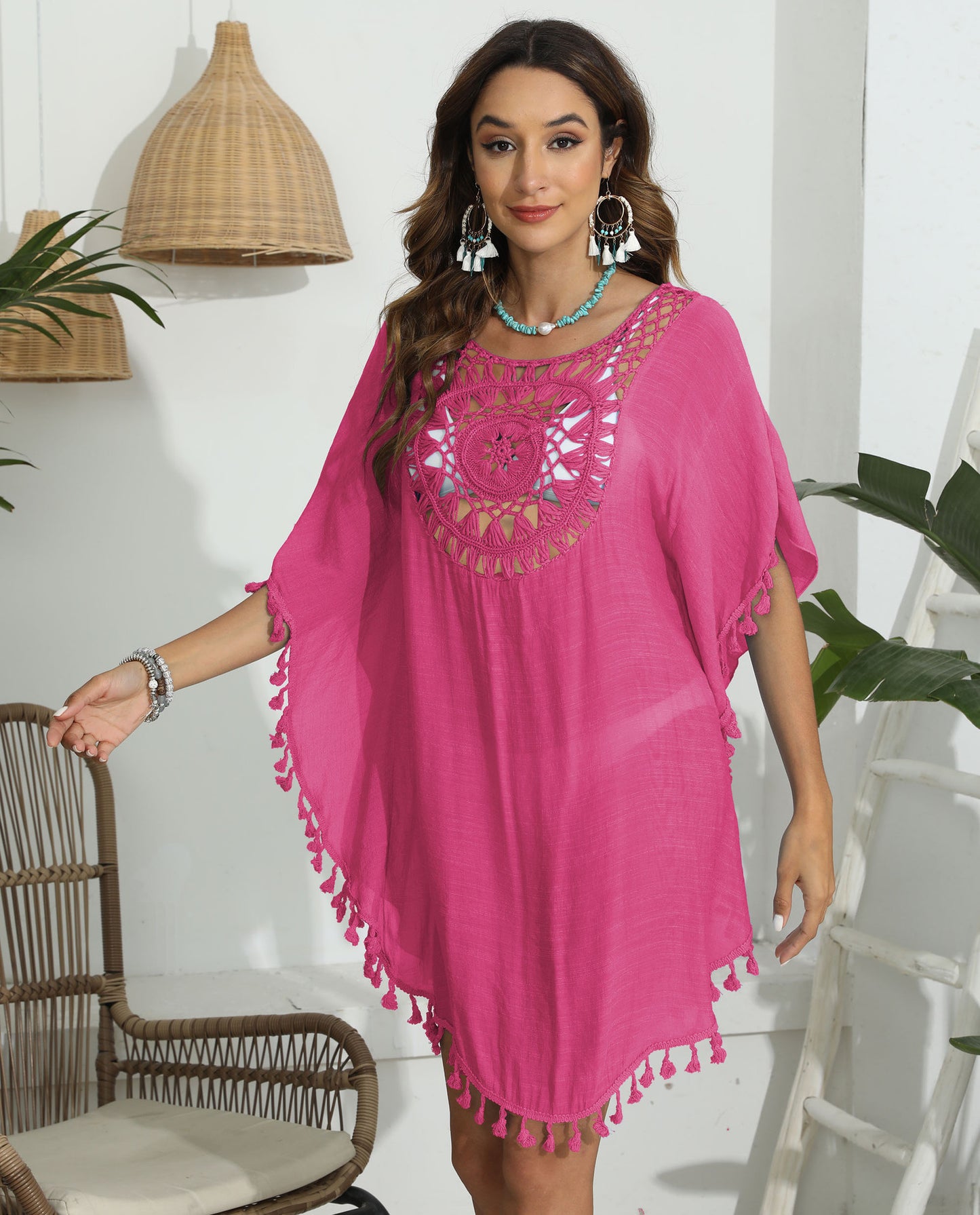 LADIES BEACHWEAR COVER UP DRESS      WHITE / BLACK / BLUE / PINK / BEIGE      (ONE SIZE)