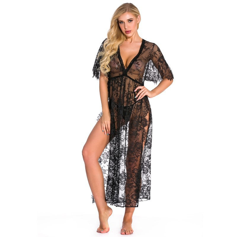 LADIES INTIMATE LACE SLEEPWEAR LINGERIE ROBE      BLACK / WHITE / GREEN / WINE RED      (SIZE  S-2XL)