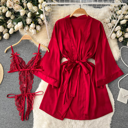 LADIES INTIMATE LINGERIE SLEEPWEAR SET      RED      (ONE SIZE)