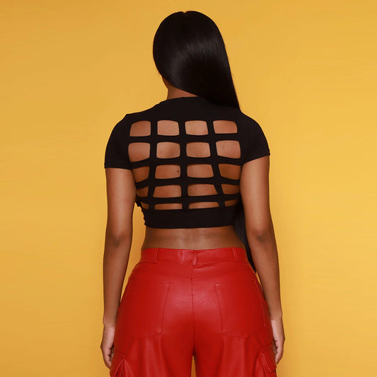 LADIES SHORT SLEEVE CROP TOP      BLACK      (SIZE  S-L)