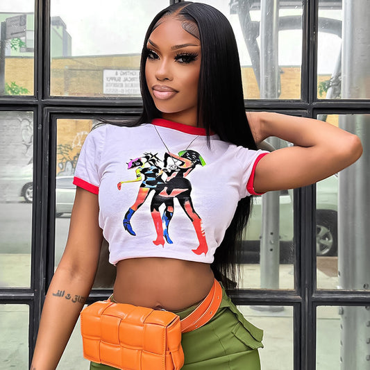 LADIES SHORT SLEEVE CROP TOP      (SIZE  S-L)
