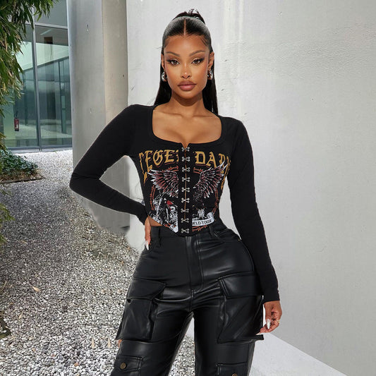 LADIES LONG SLEEVE CROP TOP        BLACK       (SIZE  S-L)