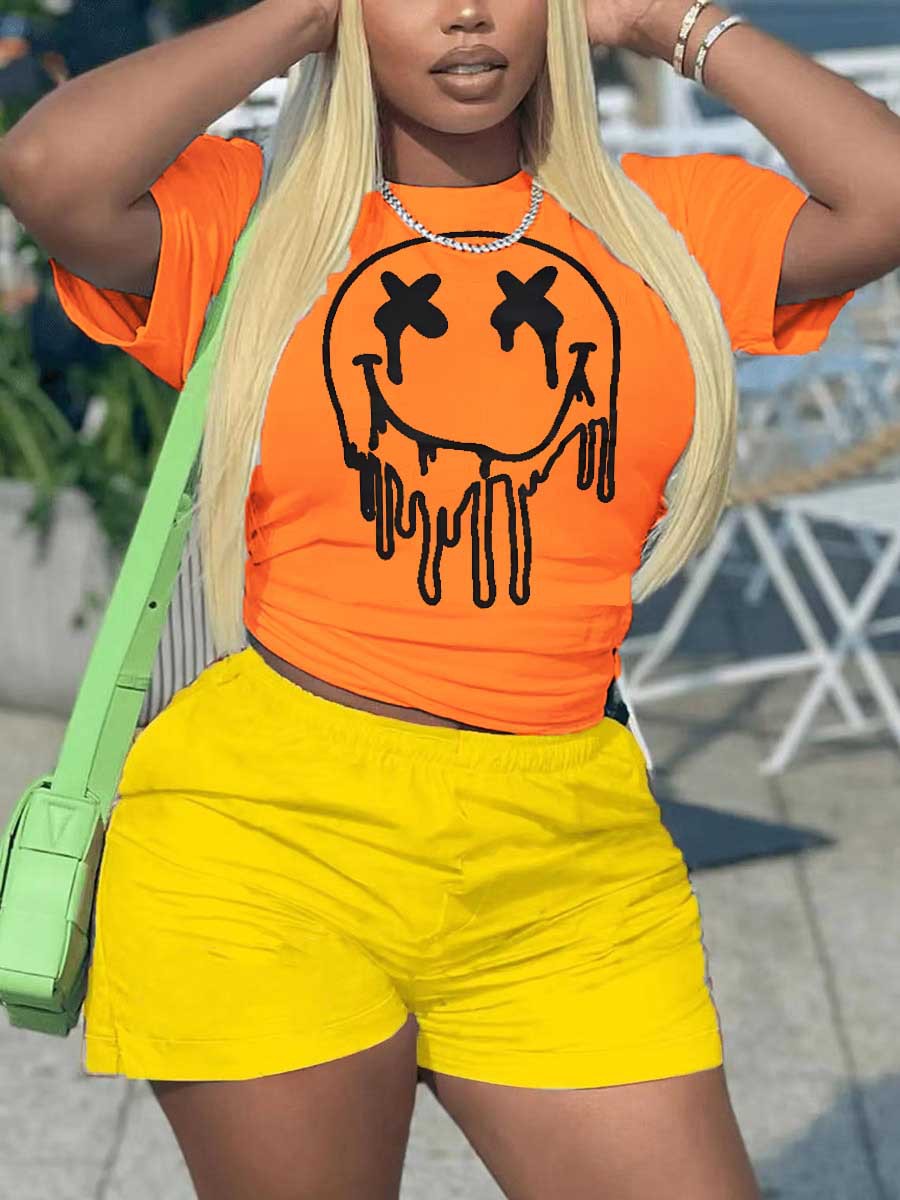 LADIES SHORT SLEEVE CROP T SHIRT   (BIGGER SIZES AVAILABLE)    ORANGE / BLUE      (SIZE  S-5XL)