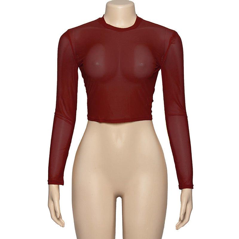 Ladies long sleeve mesh top Bright pink / mustard yellow / brown     (SIZE  S-L)