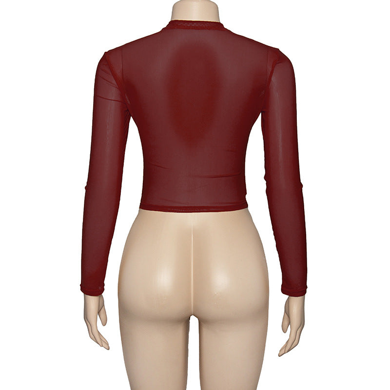 Ladies long sleeve mesh top Bright pink / mustard yellow / brown     (SIZE  S-L)