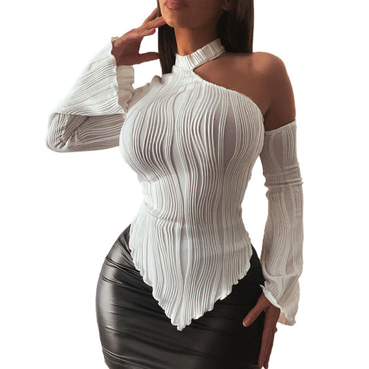 LADIES  LONG SLEEVE TOP      WHITE      (SIZE  S-L)