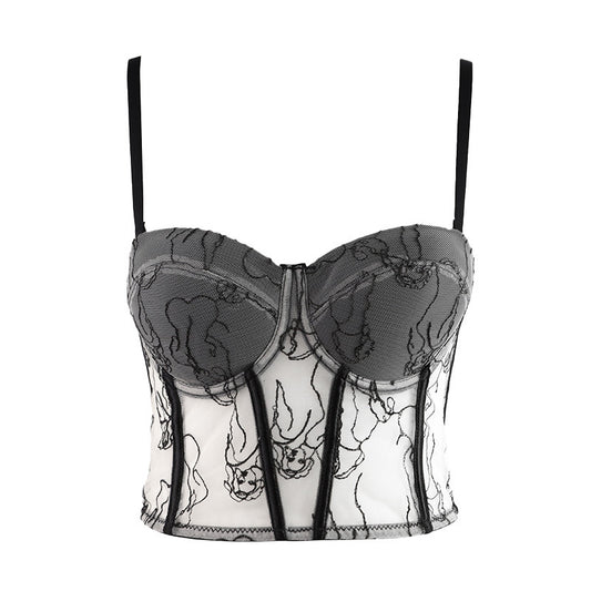 LADIES INTIMATE SEE THROUGH TOP       BLACK / BEIGE      (SIZE  34B  /  36B  /  38C  /  40C)