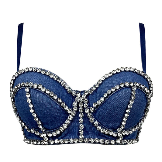 LADIES DENIM CORSET TOP      BLUE / LIGHT BLUE / DARK BLUE       (SIZE  S-XL)