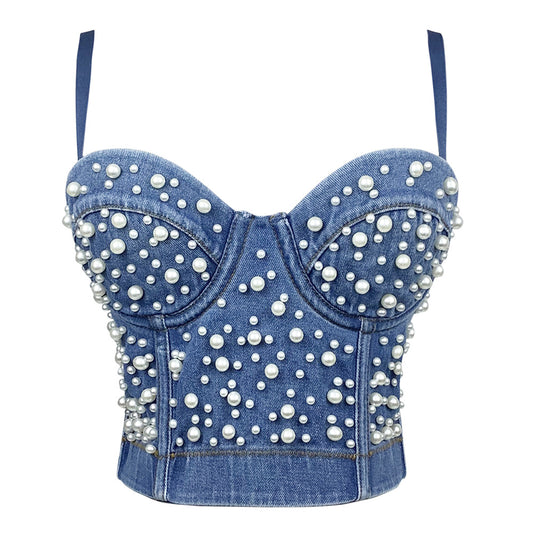 LADIES INTIMATE CAMISOLE BRA TOP       DENIM BLUE / LIGHT BLUE       (SIZE  XS-L)